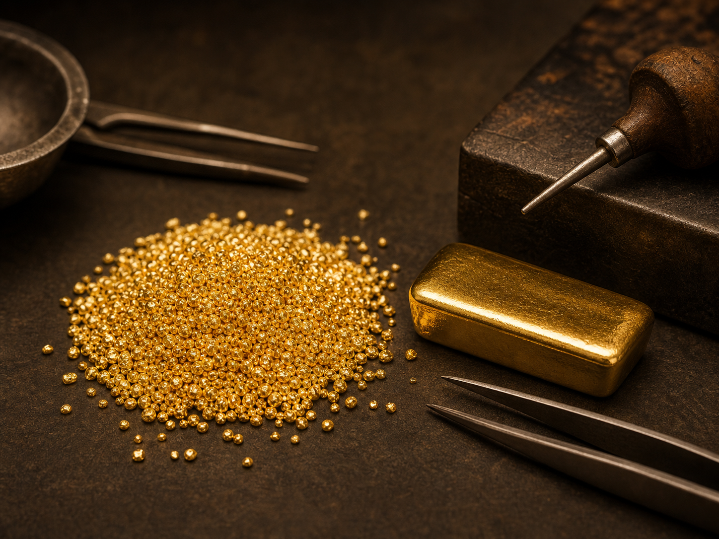 Gold grain and refined gold for jewellery production